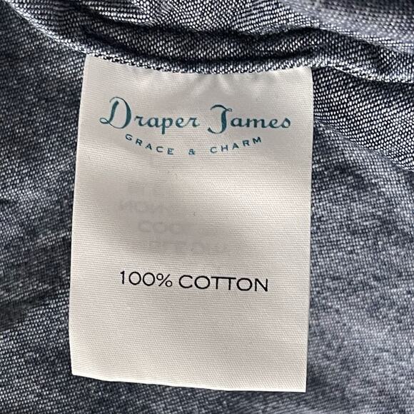 Draper James Ruffle Chambray Popover Dress 8 Dark Wash 3/4 Bell Sleeve #7466 - Picture 13 of 16